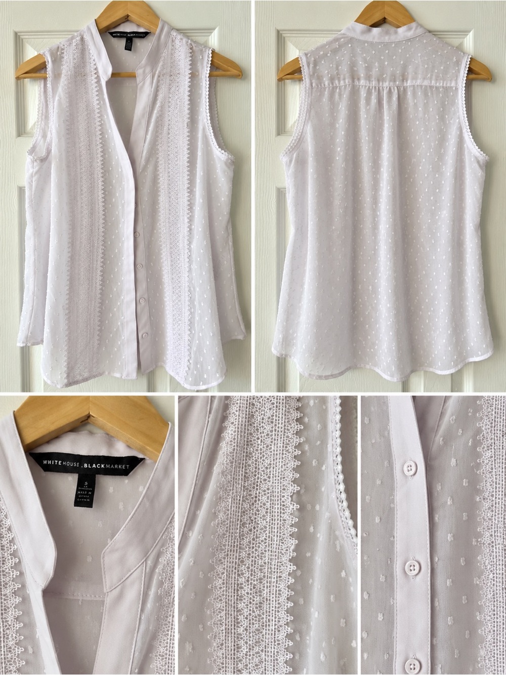 Very light purple sheer blouse with lace trim, size 10